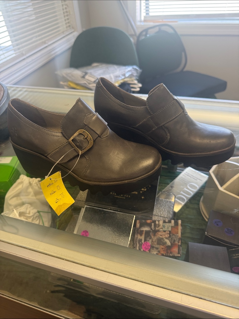 Fly London Brown Leather Buckle Wedge Loafer